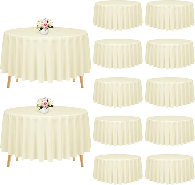Pesonlook 12 Pack Beige Round Tablecloth-120 Inch Beige Table Cloth Polyester Round Table Cover Washable Fabric Table Cover for Wedding/Party/Banquet/Dining/Buffet Table