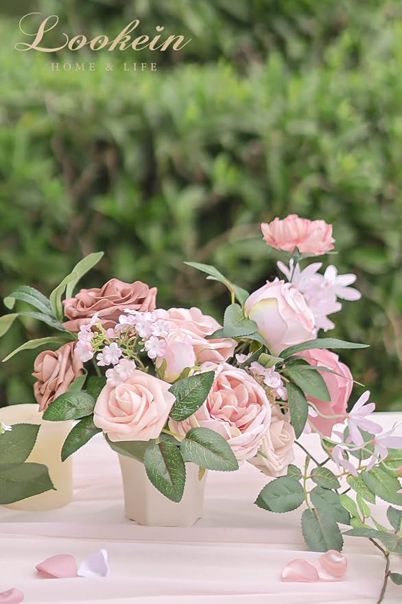 Lookein Artificial Flowers Combo Box for DIY Wedding Bouquets, Centerpieces, Arrangements, Party & Home Decor - Silk and Foam Flowers with Stems, Belle Blush
