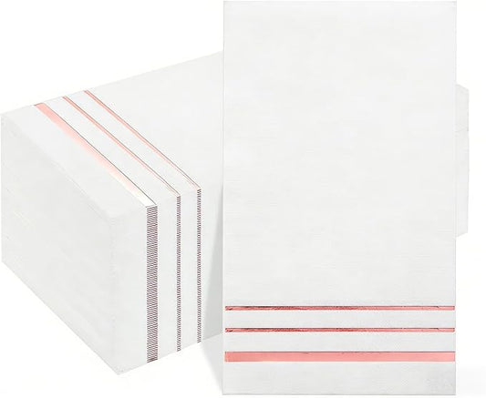 Garvee 300 Pack Disposable Paper Napkins, 3-Ply Soft Dinner Napkins with Rose Gold Foil Trim, Absorbent Decorative Guest Towels for Party, Wedding, Birthday, Baby Shower