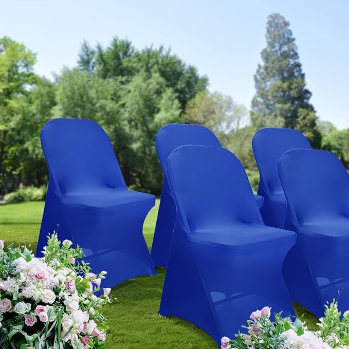 Babenest Spandex Folding Chair Covers - 10PCS Upgraded Universal Stretch Washable Fitted Chair Slipcovers Protector for Wedding, Holidays, Banquet, Party, Celebration (Royal Blue)