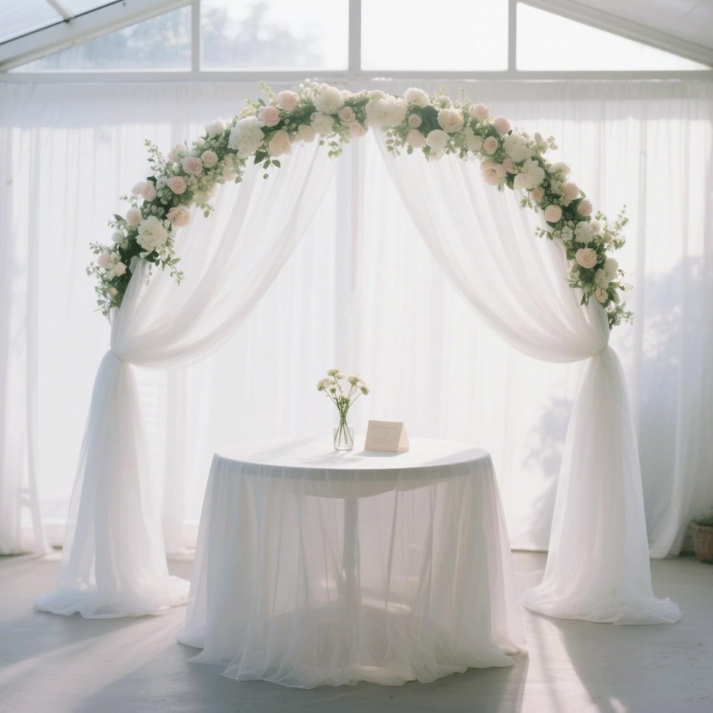 Wedding Arch Draping Fabric 29" x 18 FT White Sheer Chiffon Outdoor Curtain Drapes for Wedding Birthday Party Ceremony Decor(1 Panel, White)