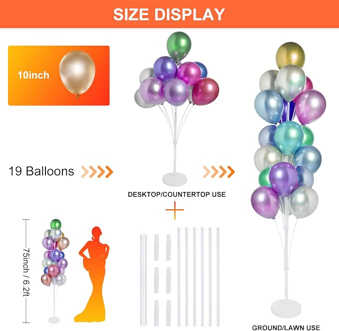 Balloon Stand Kit for Floor - 4 set of Balloon Stands with Base, Balloon Sticks, Decorations for Party Birthday Wedding Baby Shower Gender Reveal Graduation