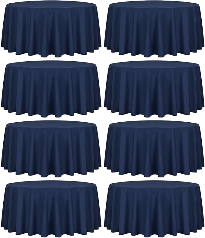 8 Packs Navy Blue Round Tablecloth - 108 Inch, Premium Polyester Table Cloth for Round Tables, Washable Fabric Table Covers for Wedding, Party, Banquet, Dining Tables and Camping