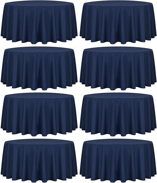 fani 8 Packs Navy Blue Round Tablecloth - 90 Inch, Premium Polyester Table Cloth for Round Tables, Washable Fabric Table Covers for Wedding, Party, Banquet, Dining Tables and Camping