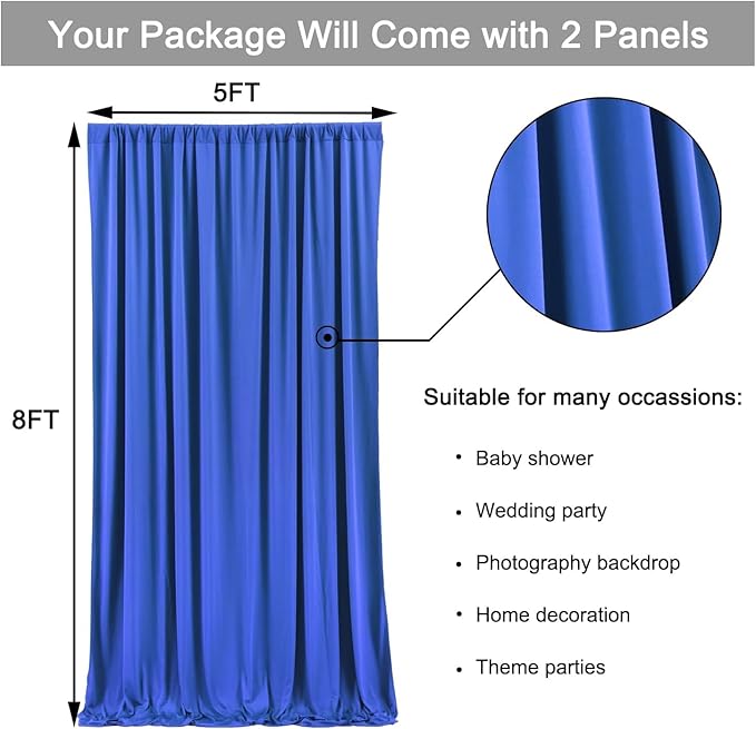 Wrinkle Free 10x8 ft Royal Blue Backdrop Curtains for Parties, Polyester Backdrop Drapes Soft Back Drop for Birthday Wedding Photography Background Decorations