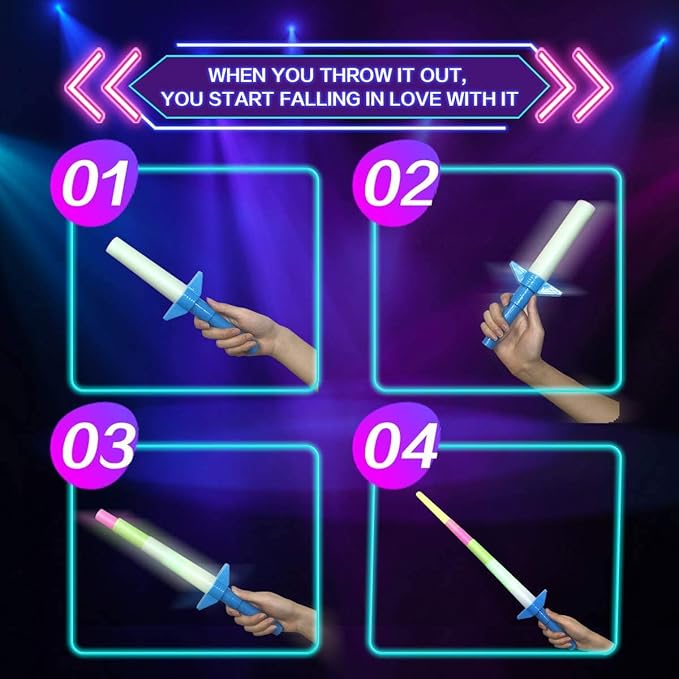 VANVENE Light Up LED Swords Expandable Laser Sabers Glow in Dark, Mini Glow Sticks, [20 Pack], 4-Section 5 Colors, Flashing Neon Party Favors