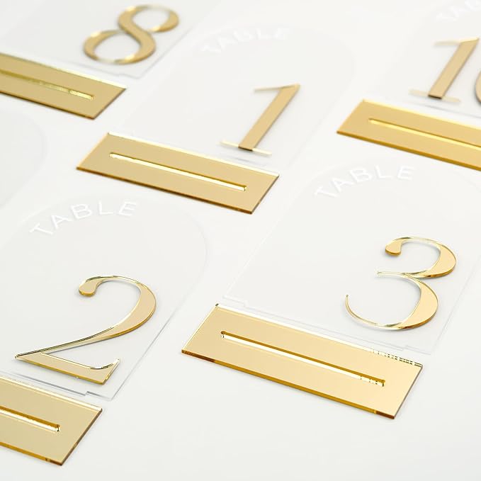 Arch Wedding Table Numbers 1-10 with Stand, 10 Pack 5x7 Inch Clear Arch Acrylic Sign with Gold Number, Clear and Gold Acrylic Table Numbers for Wedding Reception