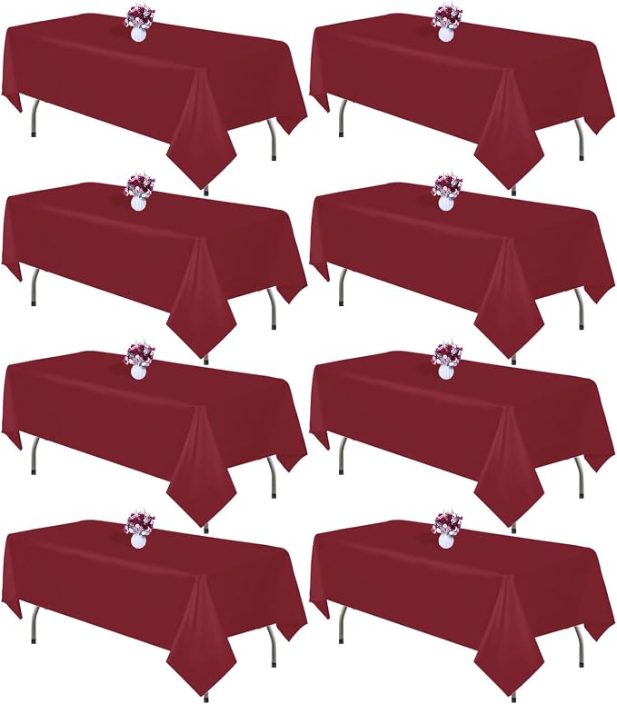 8 Packs Burgundy Tablecloth Rectangle 60x102 Inch Rectangular Table Cloth for 6 Foot Rectangle Table, Wrinkle Resistant Polyester Fabric Washable Table Cover for Wedding Party Buffet