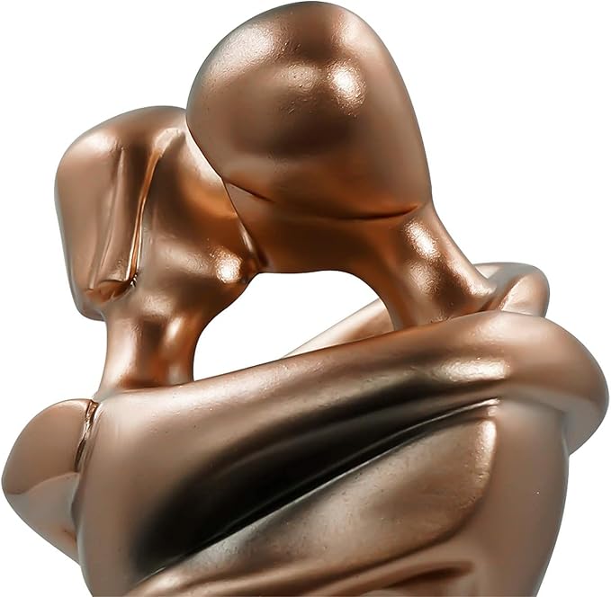 DreamsEden 7th Anniversary Set for Wife, Resin Couple Sculpture & Iron Rose with Stand, Copper Wedding Gift for Her, Romantic Home Decor Statue
