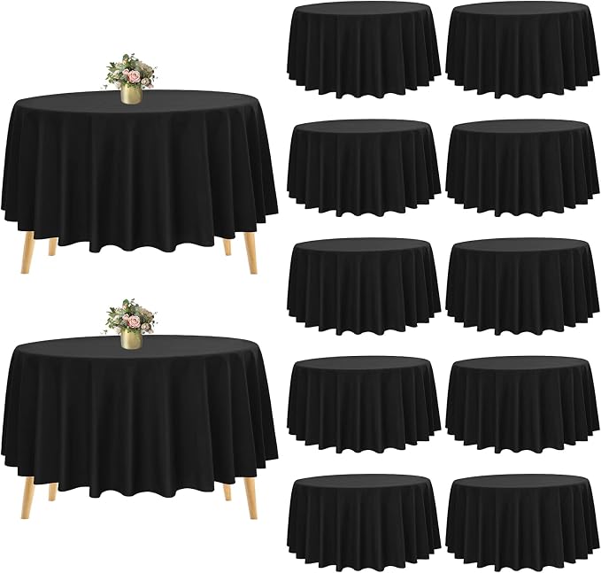 Pesonlook 12 Pack Round Tablecloth 120inch-Black Polyester Washable Fabric Round Table Cover Black Tablecloth for Wedding/Party/Banquet/Dining/Buffet Table(Black/120 Inch)