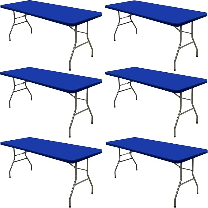 Picnic Table Cover 6 Pack Elastic Fitted Tablecloths for 8 Foot Rectangle Table Waterproof Stretch Washable Patio Folding Outdoor Spandex Tablecloth for Camping Banquet Parties (Royal Blue,30" x 96")
