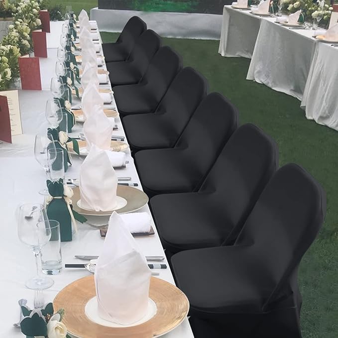 Babenest Spandex Folding Chair Covers Halloween Upgraded 10 PCS Universal Stretch Washable Fitted Chair Slipcovers Protector for Wedding, Holidays, Banquet, Party, Celebration (Black)