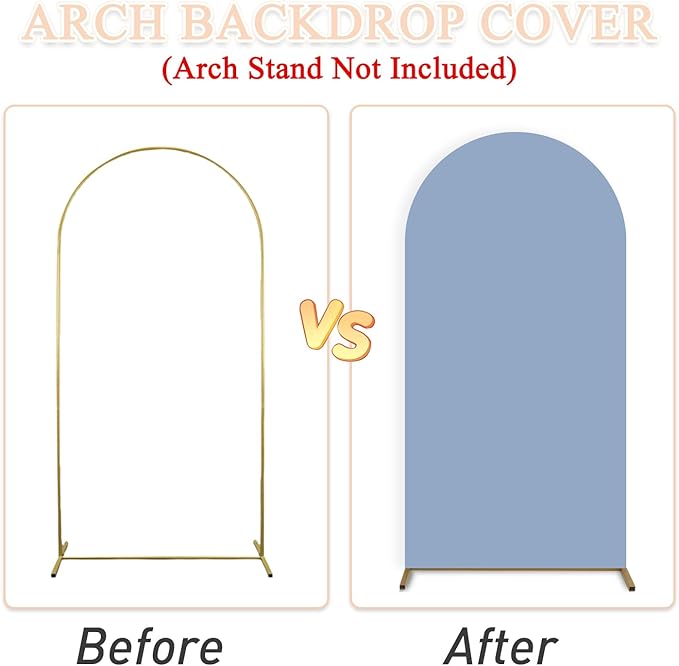 Dusty Blue Arch Cover Set of 2 Spandex Fitted Arch Stand Cover 7.2FT 6FT Wedding Arch Backdrop Stands Cover Round Top Chiara Arch Frame Cover Backdrop Fabric for Baby Shower Arch Decor