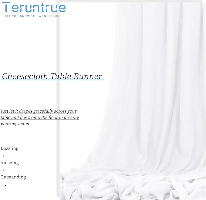 Teruntrue 24 Packs White Cheesecloth Table Runner,10ft Rustic Gauze Boho Wedding Table Runner Decoration, Wedding Table Decor Sheer Table Runner for Wedding Party Bridal Shower Table