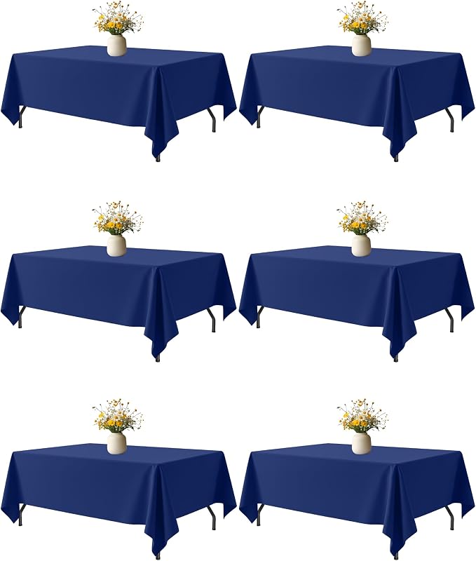 Niuara Navy Blue Rectangle Table Cloth - 6 Pack, 60" x 102" Washable Polyester Tablecloth for 5FT Tables, Wrinkle-Resistant Table Cover for Weddings & Parties