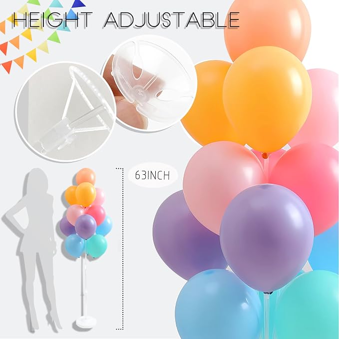 Balloon Column Stand Kit,2 Sets of Assorted Rainbow Balloon Tower Pillar with 10inch Light Multi Color baloon Reusable Design for Wedding Birthday Baby Shower Party Decor