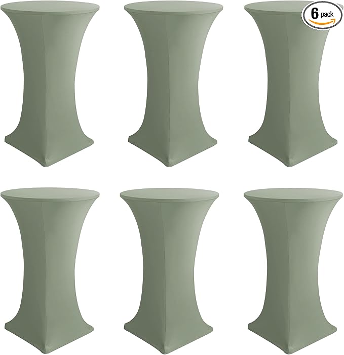 Cocktail Table Covers-Spandex Round High Top Table Cloths 6 Pack 32x43 Inch-Sage Stretch Fitted Bar Tall Tablecloth for Pub Bistro Highboy Party Event Banquet Height Folding Satnding Tables