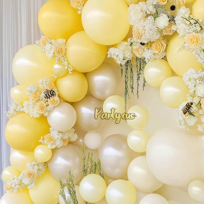 Yellow Balloon Arch Kit Double Stuffed, Pastel Light Yellow Pearl White Sand Balloon Garland for Bee Baby Shower Bridal Wedding Birthday Lemon Valentine Party