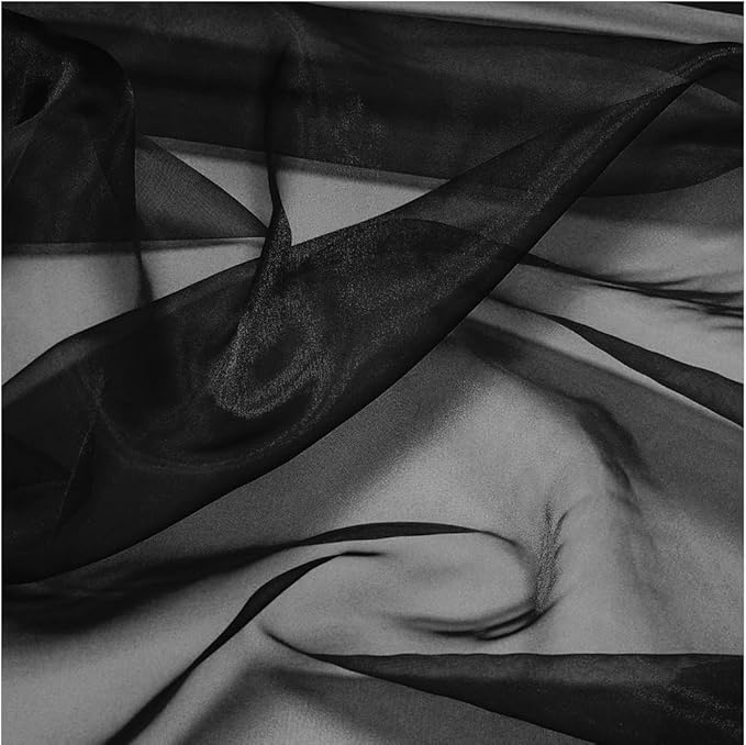 MDS Pack of 1 Yard Sheer Organza Fabric for Wedding Party Home Event Banquet Decorations, Backdrop Curtain Craft Dress Sewing Fashion DIY Crystal Organza Tulle Fabric Bolt 44” Wide - Black