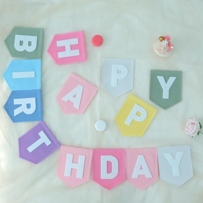 Happy Birthday Banner Felt Pastel Birthday Decorations Sign Pastel Rainbow Party Garland First Girl Pennant Banner