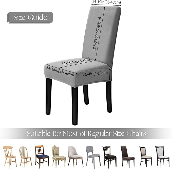 MOSAYT Velvet Stretch Chair Covers for Dining Room Set of 4 - Soft Slipcovers with Thick Removable Fabric for Parsons Chairs, Washable Seat Protectors for Kitchen, Banquet & Home Decor, Silver Grey