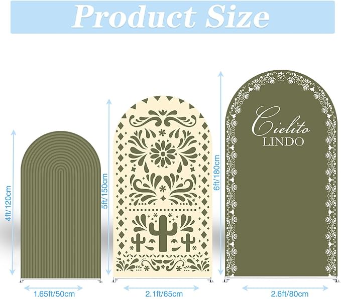 Set of 3 Arch Backdrop Cover Cielito Lindo Baby Shower Spandex Arch Fabric Cover for Mexican Bridal Wedding Birthday Party Decoration (4FT 5FT 6FT,Green)