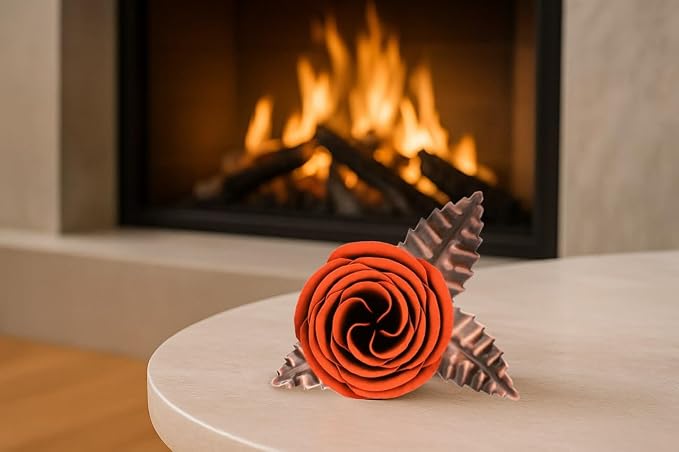 Copper Rose with Orange Bud & Engraved Bronze Plate – 8th & 19th, Personalized Metal Rose, Unique Romantic Gift, Statement Home Decor