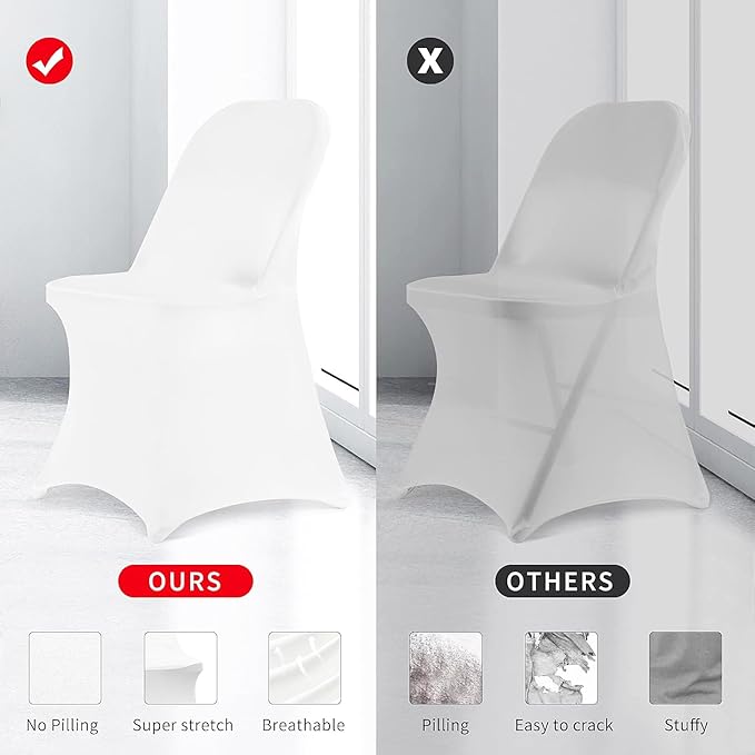 HAINARverS Stretch Spandex Folding Chair Covers 30PCS Universal Fitted Chair Cover Protector for Wedding,Party, Banquet, Holidays, Celebration, Decoration(White, 30 PCS)