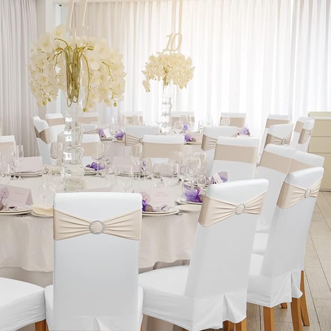 Spandex Chair Sashes Bows - Babenest 30PCS Premium Stretch Chair Cover Band with Buckle Slider Universal Elastic Chair Ties for Wedding Party Ceremony Reception Banquet Decoration (Champagne)