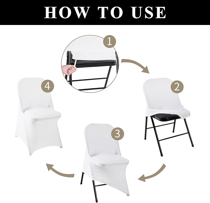 magalo 12 Pack White Spandex Folding Waterproof Chair Cover, Stretch Chair Cover Protector for Wedding, Party, Dining Banquet and Other Special Events