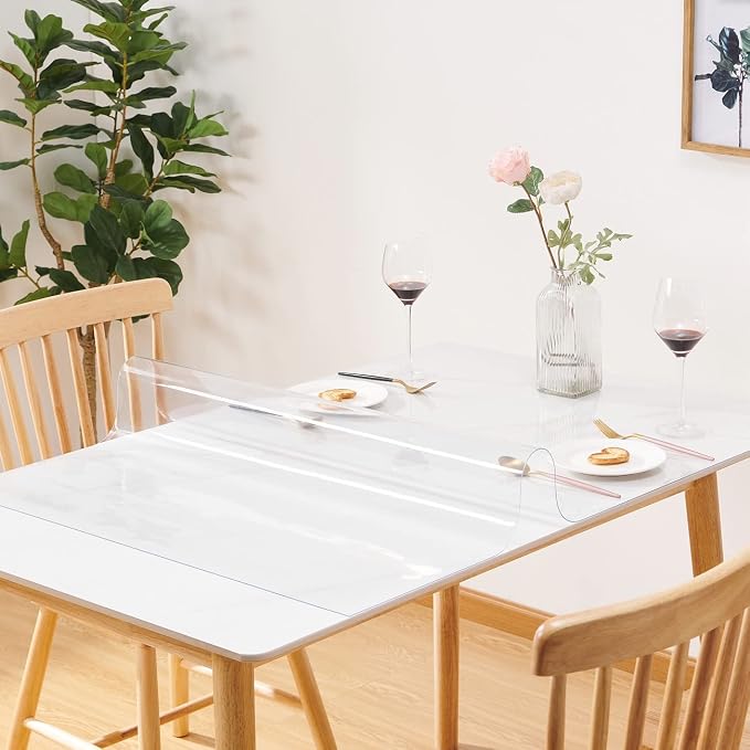 Clear Table Cover Protector 44 x 76 Inch, 1.5mm Thick Plastic Desk Protector Mat, Rectangular Waterproof PVC Placemats, Transparent Mat for Kitchen, Dresser, Writing Desk, Dining Room Table
