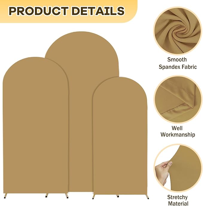 Arch Backdrop Cover Tan Spandex Arch Covers Stretchy Backdrop 4FT 5FT 6FT Wedding Arch Cover Set of 3 Balloon Arch Cover for Wedding Party Ceremony Celebration Khaki Arch Cover