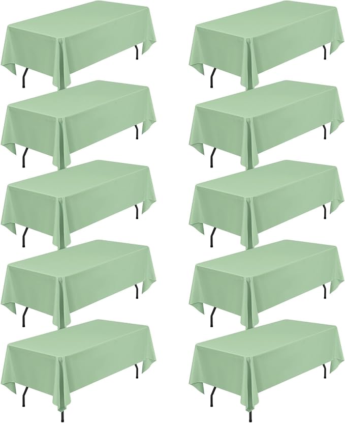 10 Pack 60 x 102 Inch Rectangle Tablecloth, Sage Green Tablecloth for 6 Feet Rectangle Tables, Stain and Wrinkle Resistant Washable Fabric Table Cloth for Wedding Dining Table Buffet Parties Camping