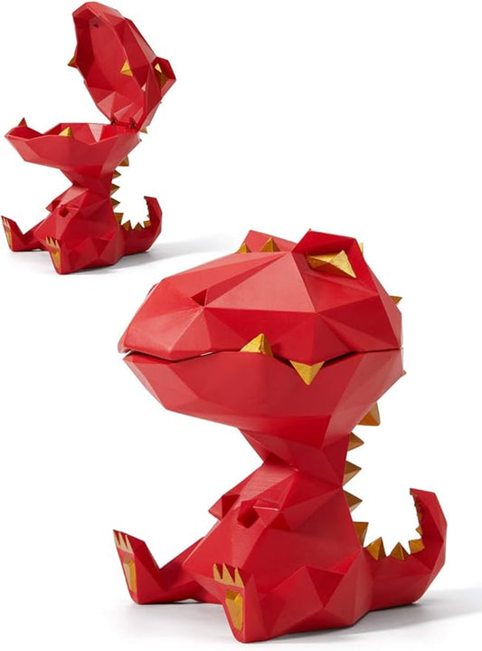 HAUCOZE Dinosaur Candy Dish Cookie Jar Storage Statue Modern Home Decor Sculpture Table Centerpiece Gift for Living Room Red 7.5 Inch