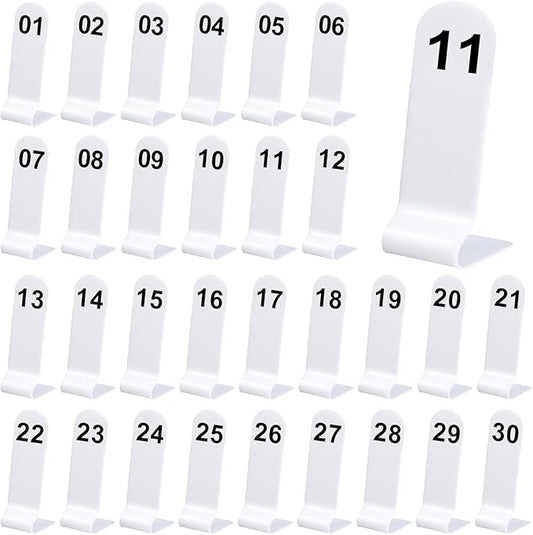 Tuanse 1-30 Table Order Numbers Restaurant Double Sided Acrylic Reception Number Stands Signs for Wedding Restaurant Seating Cafes Party Banquet(White)