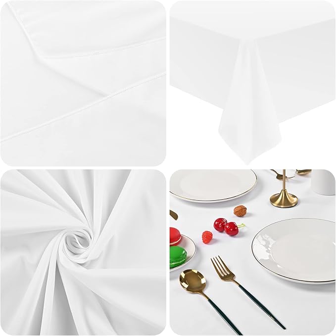 fani 10 Pack White Rectangle Tablecloth, 60 x 126 Inch Polyester Tablecloth for 8 Ft Table, Stain Resistant Washable Fabric Table Cloth Rectangular Table Cover for Wedding Party Dining Banquet