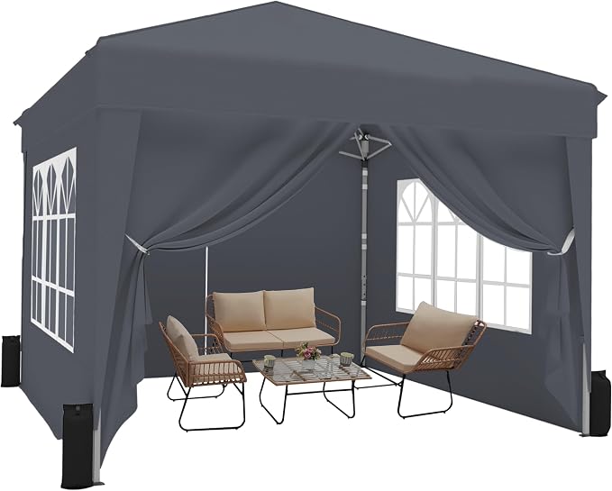 SANWAY 10x10 Pop Up Canopy with Sidewalls x 4 – Easy Setup Canopy Tent, Waterproof, UV-Resistant, Portable with Carry Bag for Outdoor Events, Camping, and Backyard Parties – Dark Gary