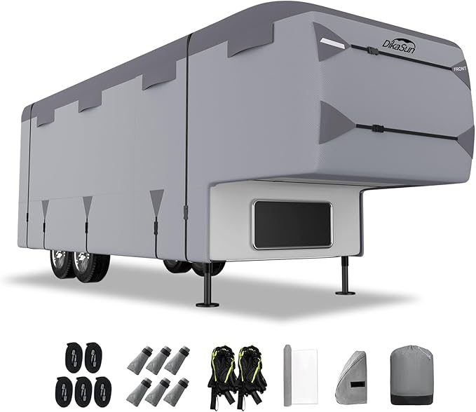 5th Wheel RV Covers 37' ~ 40', Fifth Wheel Travel Trailer Cover with 7-PLy Layers Windproof Waterproof Toy Hauler Camper Cover RV Skirting for Winter Protection