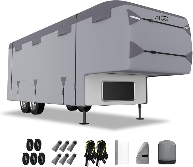 5th Wheel RV Covers 40' ~ 44', Fifth Wheel Travel Trailer Cover with 7-PLy Layers Windproof Waterproof Toy Hauler Camper Cover RV Skirting for Winter Protection