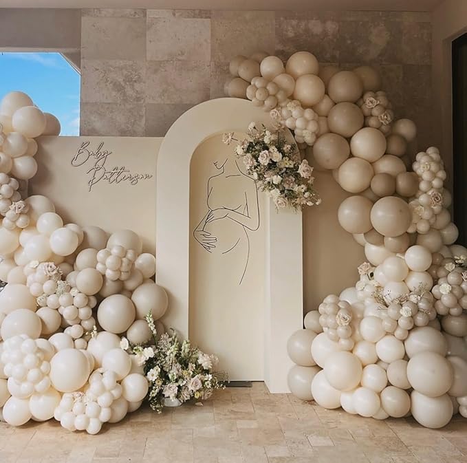 Neutral Gender Reveal Balloon Garland Arch Kit 115PCS Apricot Beige White Sand Double Stuffed Balloons for Boy or Girl Gender Reveal baby Shower Decorations Birthday Party Wedding Supplies