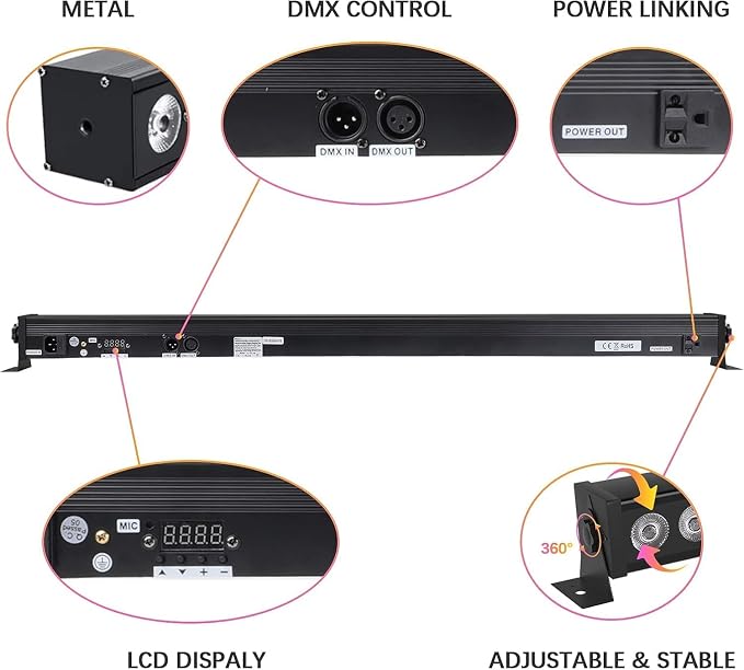 Led Stage Lights Bar,72W 24LEDs RGB Dj Strobe Party Lights Bar 3 in 1 Wall Washer Light Indoor with DMX Control AutoPlay Sound Activated Color Changing for Church Christmas Wedding Dance (2)