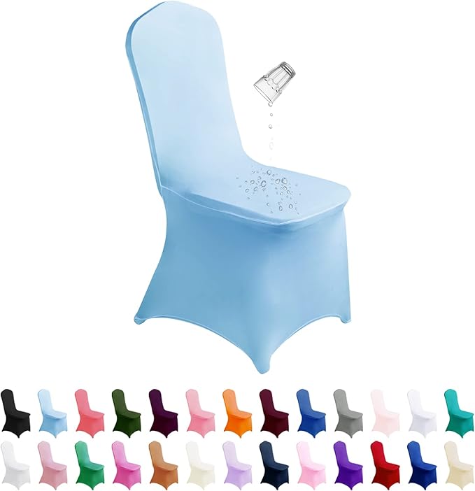 SuperO Waterproof Spandex Chair Cover 12PCS, Stretch Dining Chair Covers, Polyester Outdoor Chair Covers, Protector Stretch Chair Cover for Party Universal, Banquet, Wedding Event, Hotel(Blue Mist)