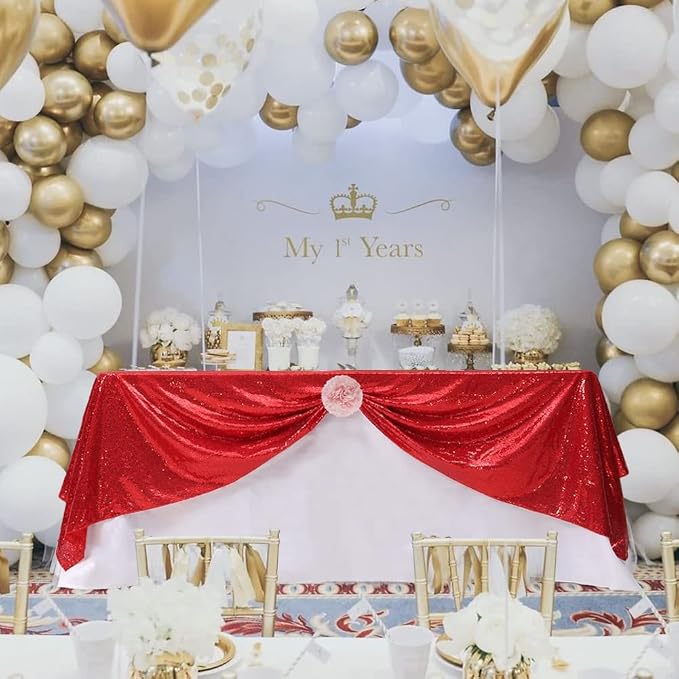 Eternal Beauty Red Tablecloth, 90x156 Inch Sequin Christmas Rectangle Table Cover for Valentines Cake Dessert Exhibition Party Birthday Events