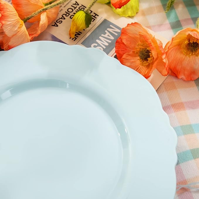WDF 60pcs Mint Green Plastic Plates - Baroque Dinner Plates Including 30 Green Plates Disposable10.25inch, 30 Dessert Plates 7.5inch for Upscale Wedding/Party/Picnic/Spring