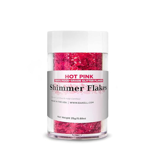 Bakell's Hot Pink Shimmer Flakes - (25g, 1x Jar) | Vibrant Edible Glitter Flakes for Cake, Ice Creama and Cupcake Decoration!