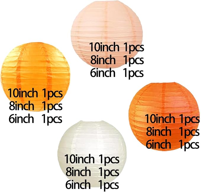 CC wonderland zone 12pcs Orange Peach Paper Lanterns,Hanging Paper Lanterns for Bridal Shower Boho Fall HarvestBirthday Wedding Party Decoration