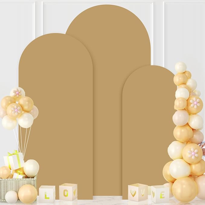MODFUNS Brown Arch Cover 6&6.6&7.2ft Spandex Arch Backdrop Covers Set of 3 Fitted Arch Stand Cover Khaki Arch Covers Vintage Chiara Covering for Birthday Party Reception Baby Shower Decor