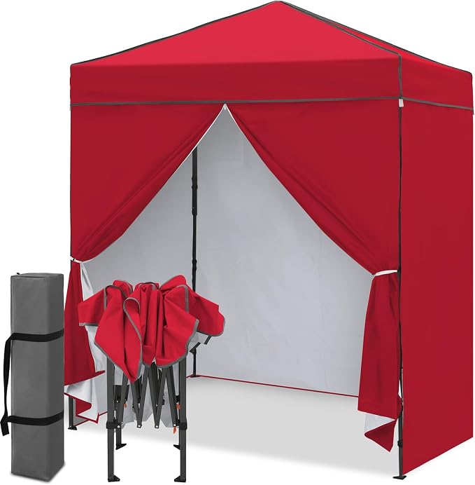 EAGLE PEAK 6x4 Instant Pop Up Canopy Tent with 4 Side Wall Panels, Straight Leg Sun Shelter, Portable Canopy with Carry Bag for Camping, Beach & Sports, Red
