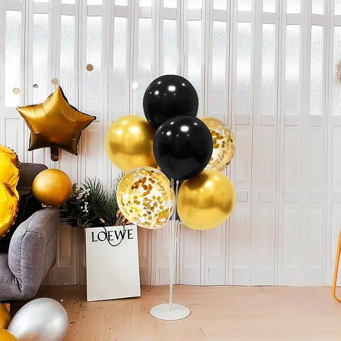 ZJDHPTY 5Set Black and Gold Balloon Stand Centerpiece Table Decorations | Milestone 60th 70th 40th 50th Birthday Decorations,Graduation Retirement Wedding Anniversary New Years Eve Party Supplies