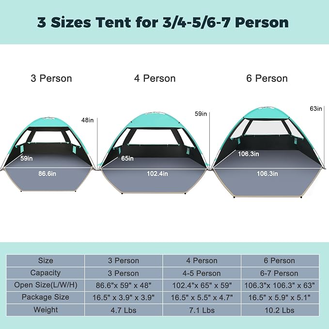 Gorich Beach Tent Sun Shelter for 3/4/6/8/10 Person with UPF 50＋ UV Protection, Lightweight & Easy Setup Beach Shade Canopy, Portable Beach Shade Tent Beach Cabana